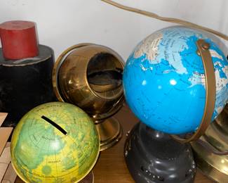 Globe bank, radio and ash tray 