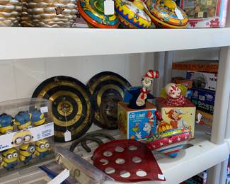 Tin toy tops, jack in the boxes, toys 