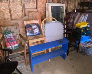 Vtg. Chairs and bench - lead glass windows 