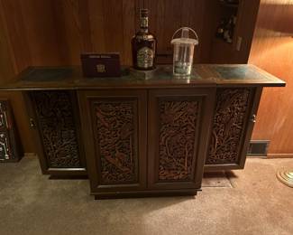 Hand-carved bar with marble top from Okinawa, Japan