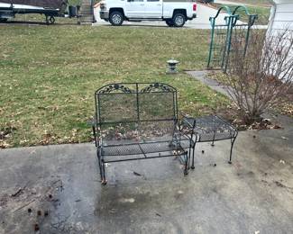 wrought iron double seat and table