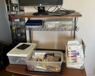 Desk with monitor and keyboard