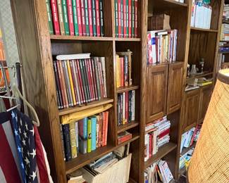 Book shelves mostly with cook books.