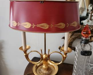 Vintage Bouillotte Lamp with Red Shade