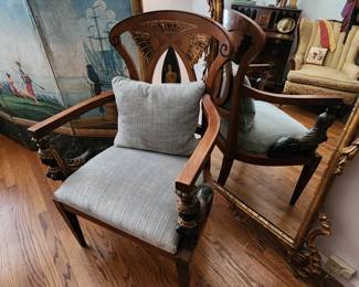 Neoclassical Accent Chair with Inlay Details and Gilt Sphynx Arms
