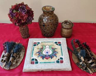 Pottery, and decor items. Mosiac stepping stone tile.