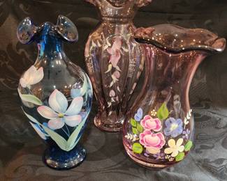 Hand painted vases, some Fenton