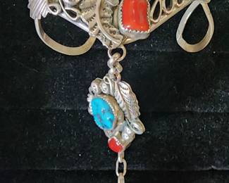 Sterling Silver Native Sterling and Turquoise Slave Bracelet with Ring.
Harry B. Yazzie, Navajo.