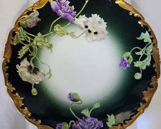 T&V Limoges France hand painted plate with poppies and gold trim.