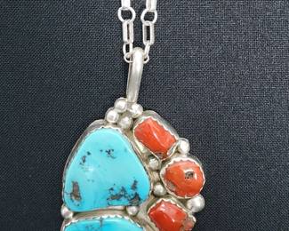 Many signed Sterling and Turquoise Native American Jewelry Pieces. Necklace/Pendant
Daniel Etsitty, Navajo.