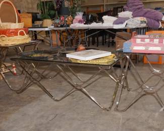 Chrome and glass tables