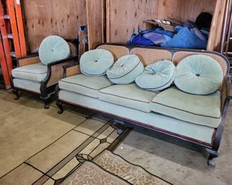 Caned back sofa and chair