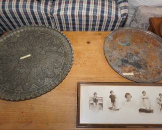 Large copper and brass platters