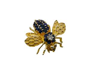 14k Bumble Bee With Diamonds And Sapphires