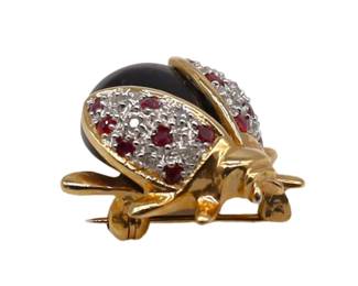 LUCKY LADYBUG Diamonds Brooch In 14K