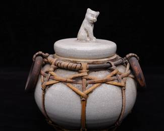 Vintage Chinese Covered Bowl With Cat On Top