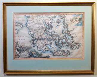 RARE OVERVIEW OF ANCIENT GREECE MAP 17c.