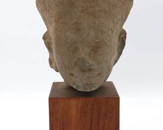 Genuine Angkor -Bayon -Khmer Sandstone Head Mounted 12/13th Century A.D