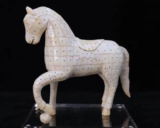 Antique Chinese Tessellated Bone Horse Sculpture