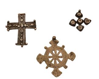 Three Antique Metal Cross Pendants