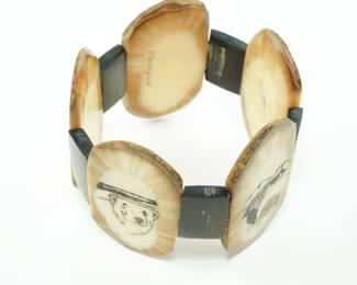 Alaskan Walrus Tusk, Onyx Scrimshaw Bracelet - Thomas Sockpick