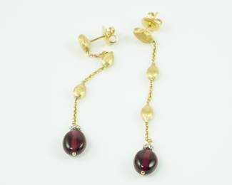 18k Yellow Gold Nugget and Tourmaline Drop Earrings 