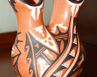 Terracotta Polychrome Wedding Vase - Signed Laverne Loretta Tosa, Jemez