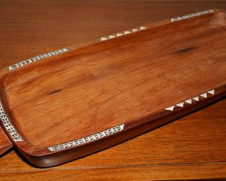 Rectangular Inlaid MOP Wood Tray 
