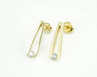 14k Yellow Gold and Diamond Drop Earrings