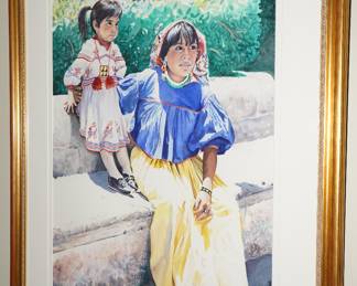 "Huichola with Child" Original Watercolor Signed Allen (Martha D. Allen)
