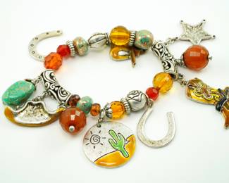 Vtg Enameled Southwest Charm Bracelet
