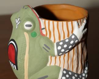 Painted Terracotta Tree Frog Vase