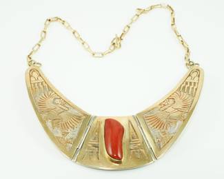 Watson Honanie (Hopi) 14k, Sterling and Carnelian Necklace