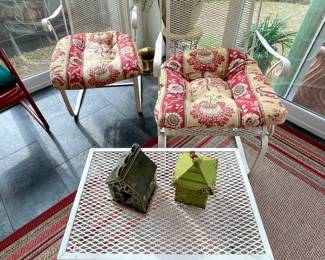 vintage wrought iron patio chairs and coffee table
