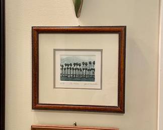 pottery wall pocket and original framed art work