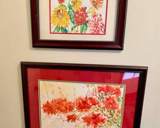 framed original watercolors. Top one is signed Gloria Ragland and bottom one is signed by Ann Clark