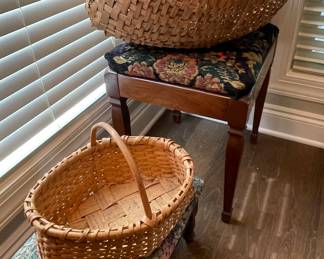 great split oak baskets, vanity stool, footstool