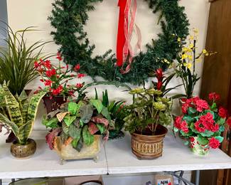 large wreath, lots of artificial plants