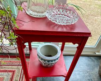 painted red wood table, 