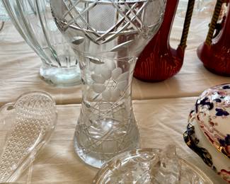 large cut and etched glass vase