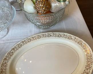 vintage oval platter, Wexford salad bowl, fruit ornaments