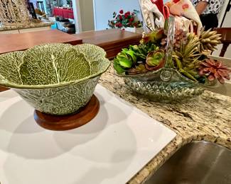 Corning large trivet (Spice of Life) , glass basket with artificial succulants