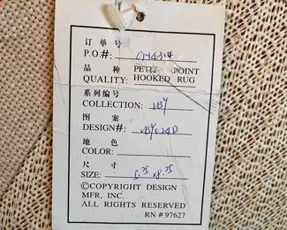 tag for wool hooked rug