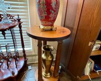 ginger jar lamp, pine fern stand, large brass vase