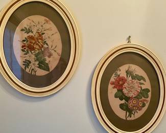 pair of vintage oval floral prints