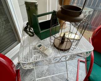 metal patio end table, metal lantern