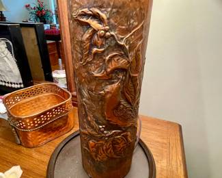 copper hand made lamp with bird motif