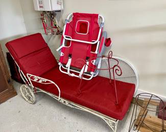 vintage iron lounge chair with new cushion, folding beach chair,