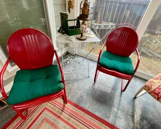 vintage red metal patio chairs