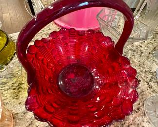 large red glass basket